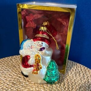 Vintage Spiegel Handblown & Handpainted Snowman & Snowchild Christmas Ornament